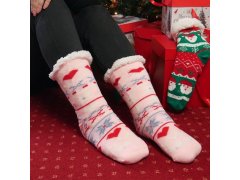 Vánoční hřejivé ponožky s kožíškem - sváteční ornamenty 1
