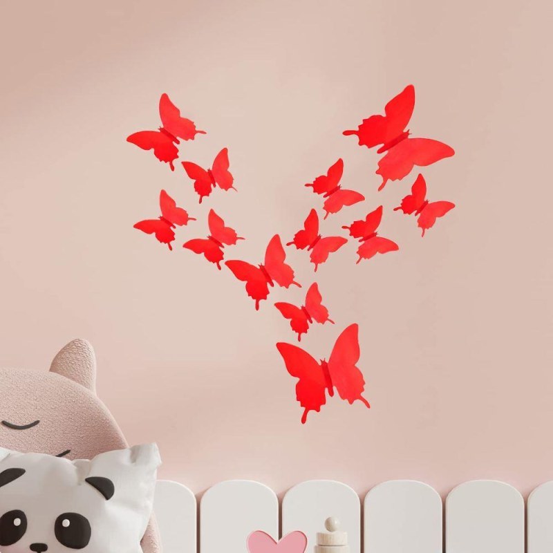 3D motýlci na zeď - červená - Dárky.pro