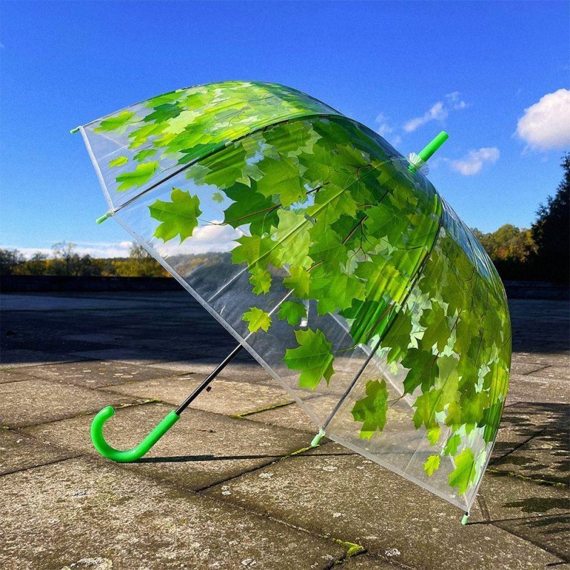 Průhledný deštník - zelené listy - Dárky.pro