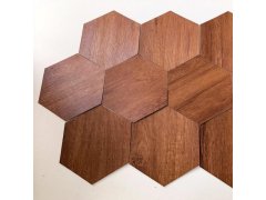 10 ks samolepicích panelů hexagon - tmavé dřevo 4