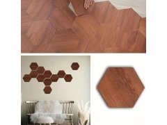 10 ks samolepicích panelů hexagon - tmavé dřevo 5