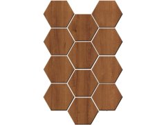 10 ks samolepicích panelů hexagon - tmavé dřevo 6