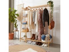Bambusový stojan na oblečení s&nbsp;policemi a&nbsp;věšákem - šířka 130 cm 1