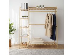 Bambusový stojan na oblečení s&nbsp;policemi a&nbsp;věšákem - šířka 130 cm 2