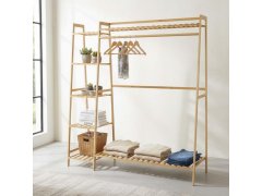 Bambusový stojan na oblečení s&nbsp;policemi a&nbsp;věšákem - šířka 130 cm 4