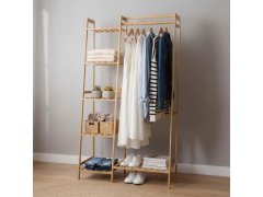 Bambusový stojan na oblečení s&nbsp;policemi a&nbsp;věšákem - šířka 80 cm 7