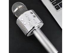 Bezdrátový karaoke mikrofon s reproduktorem a Bluetooth stříbrný 6