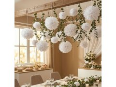 Bílá papírová dekorace Pompom 20 cm 5 ks 1