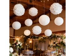 Bílá papírová dekorace Pompom 20 cm 5 ks 7