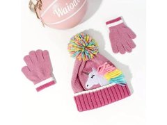 Dětská zimní sada čepice a rukavic s jednorožcem 6