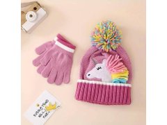 Dětská zimní sada čepice a rukavic s jednorožcem 8