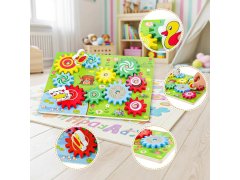 Dřevěná hračka s ozubenými kolečky se zvířátky 11