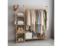 Dřevěný stojan na oblečení s&nbsp;policemi a&nbsp;věšákem - šířka 130 cm