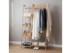Dřevěný stojan na oblečení s&nbsp;policemi a&nbsp;věšákem - šířka 80 cm 10