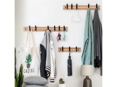 Dřevěný věšák s 5 kovovými háčky 50 cm 3