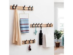 Dřevěný věšák s 5 kovovými háčky 50 cm 5