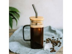 Hranatá sklenice s&nbsp;víčkem, brčkem a&nbsp;uchem - 350 ml 1
