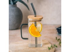 Hranatá sklenice s&nbsp;víčkem, brčkem a&nbsp;uchem - 350 ml 4