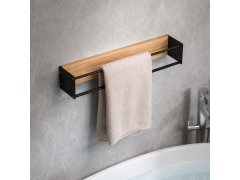 Nástěnný držák na ručníky dřevo/kov 40 cm 6
