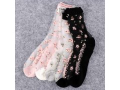 Průhledné ponožky s květy - černé 3