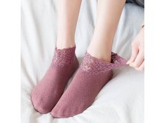 Teplé krajkové ponožky - růžové 4