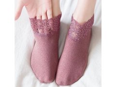 Teplé krajkové ponožky - růžové 6