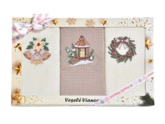 Vánoční dárková sada utěrek - Zvonečky, lucerna a&nbsp;věneček, 3 ks 2