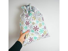 Vánoční dárkový balicí sáček se šňůrkou - 51x39 cm - sněhové vločky 2