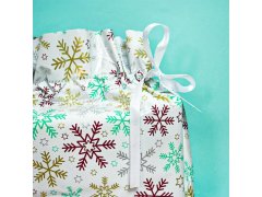 Vánoční dárkový balicí sáček se šňůrkou - 51x39 cm - sněhové vločky 7