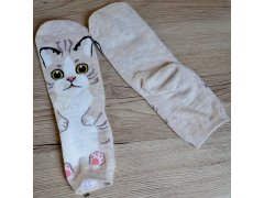 Veselé ponožky s kočičkou - béžové 10