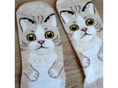 Veselé ponožky s kočičkou - béžové 2