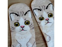 Veselé ponožky s kočičkou - béžové 7