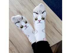 Veselé ponožky s kočičkou - béžové 8