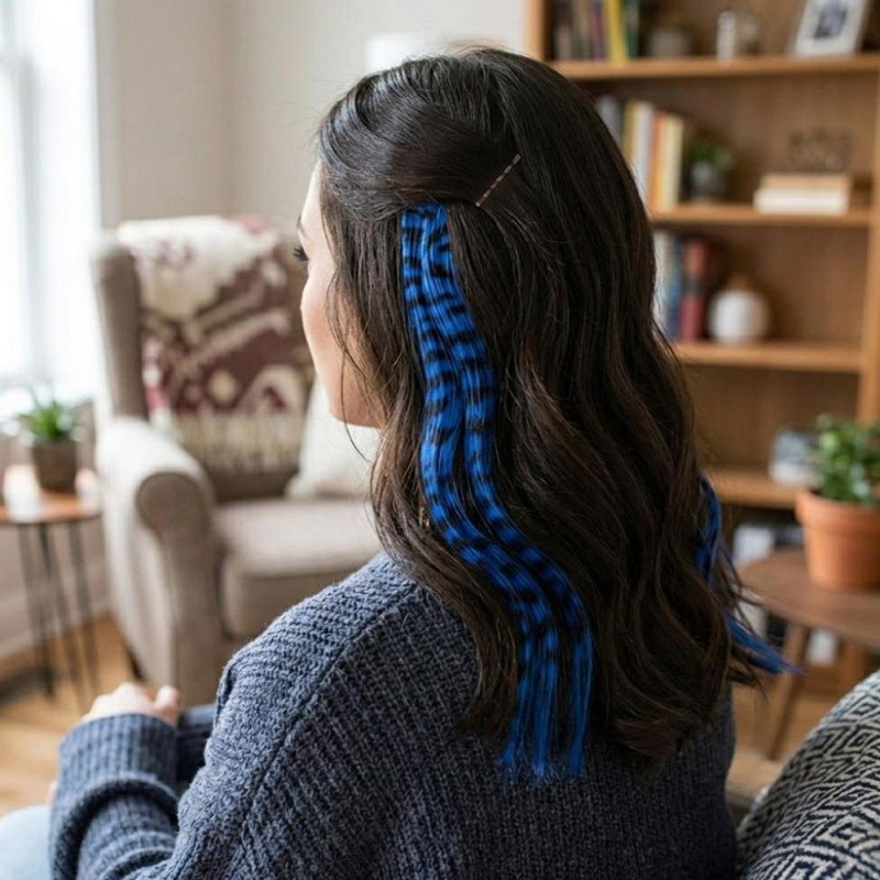 Barevný clip in pramínek 45 cm, mývalí ocas - modrý - Dárky.pro