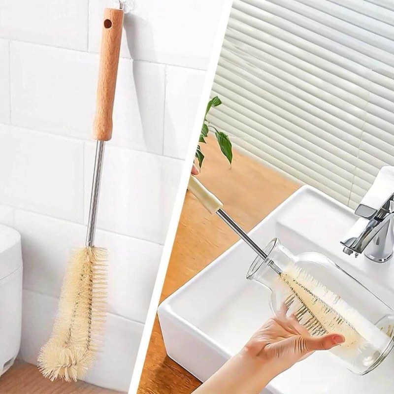 Čistící kartáč na lahve s dřevěnou rukojetí