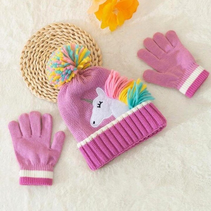 Dětská zimní sada čepice a&nbsp;rukavic s&nbsp;jednorožcem - Dárky.pro