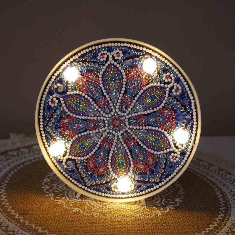 Diamantové malování LED lampička mandala - modro fialová - Dárky.pro