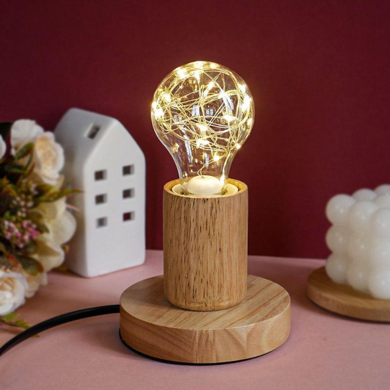 Dřevěná stolní lampa se žárovkou - neutrální světlo - Dárky.pro
