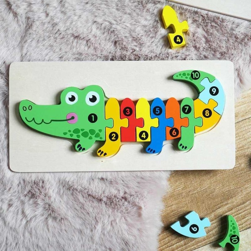 Dřevěné puzzle s čísly - krokodýl Dřevěné puzzle s čísly - krokodýl - Dárky.pro