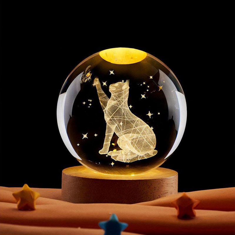  LED svítící skleněná koule - kočka - Dárky.pro