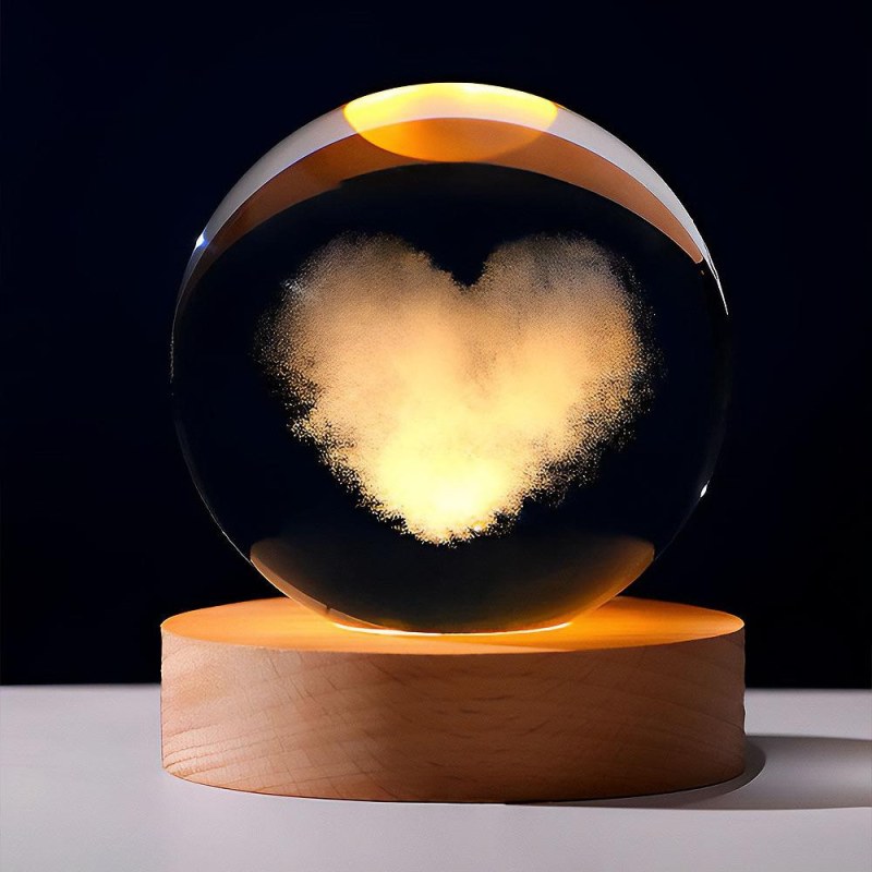  LED svítící skleněná koule - srdce