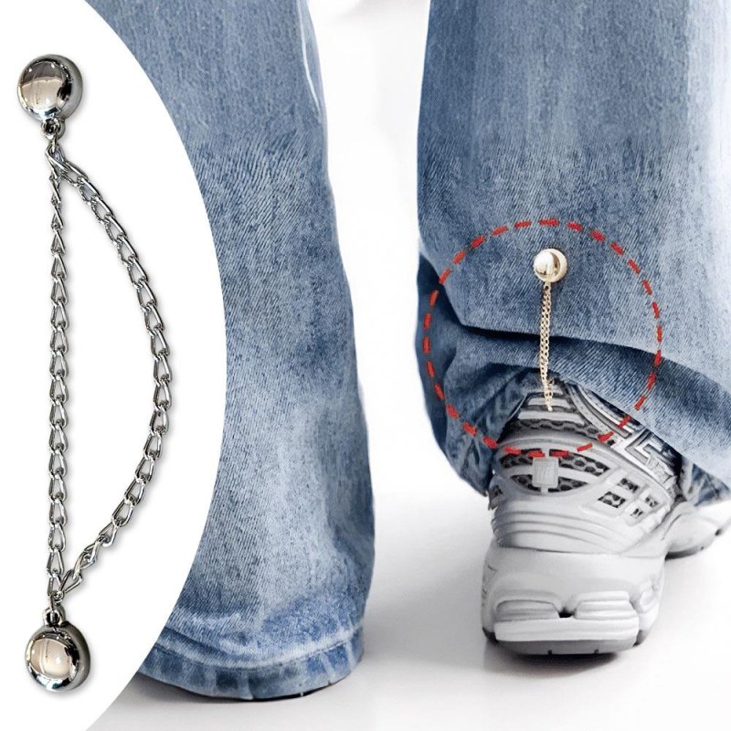Magnetická spona na zkrácení nohavic s&nbsp;řetízkem - stříbrná - Dárky.pro