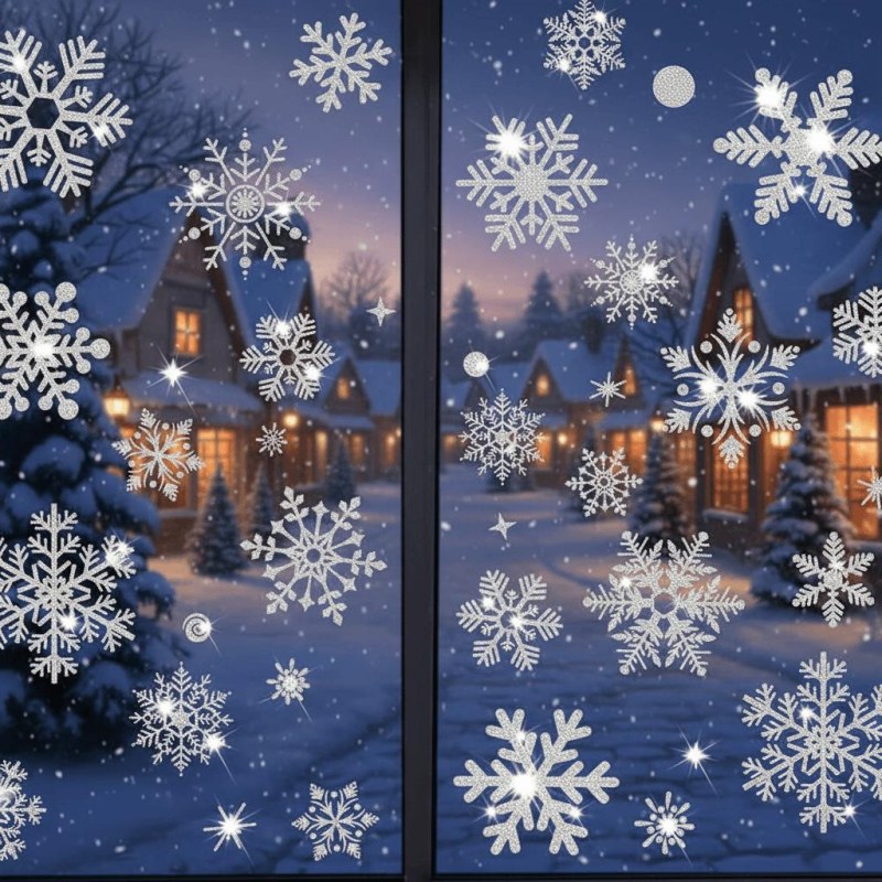 Nálepky na okno - sněhové vločky 52 ks - stříbrné - Dárky.pro