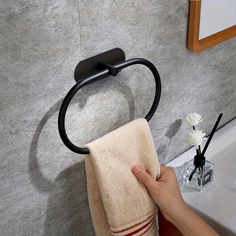 Nalepovací držák na ručníky kruh - černý - Dárky.pro