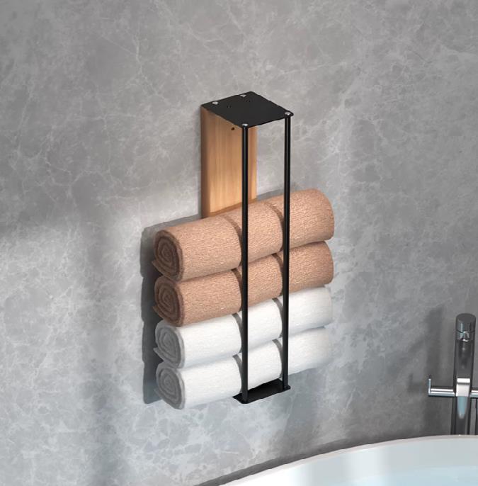 Nástěnný držák na ručníky dřevo/kov 40 cm