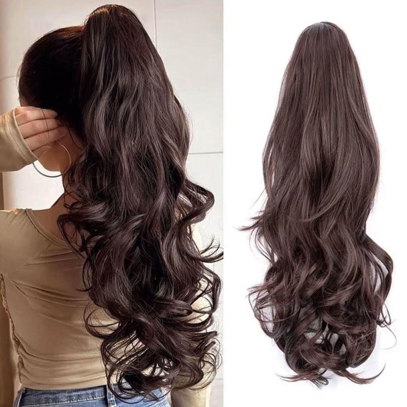 Příčesek do vlasů vlnitý culík 60 cm - tmavě hnědý - Dárky.pro