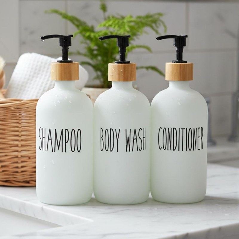 Sada skleněných dávkovačů do koupelny - 3 × 500 ml - Dárky.pro