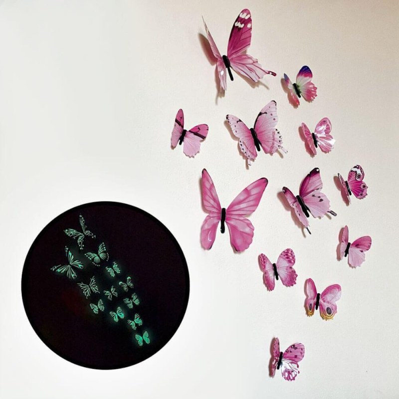 Set svítících motýlků na zeď - růžový - Dárky.pro
