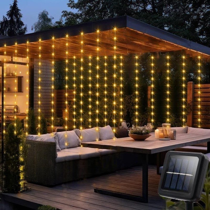 Solární LED závěs - 10 pramenů × 1 m - teplá bílá - Dárky.pro