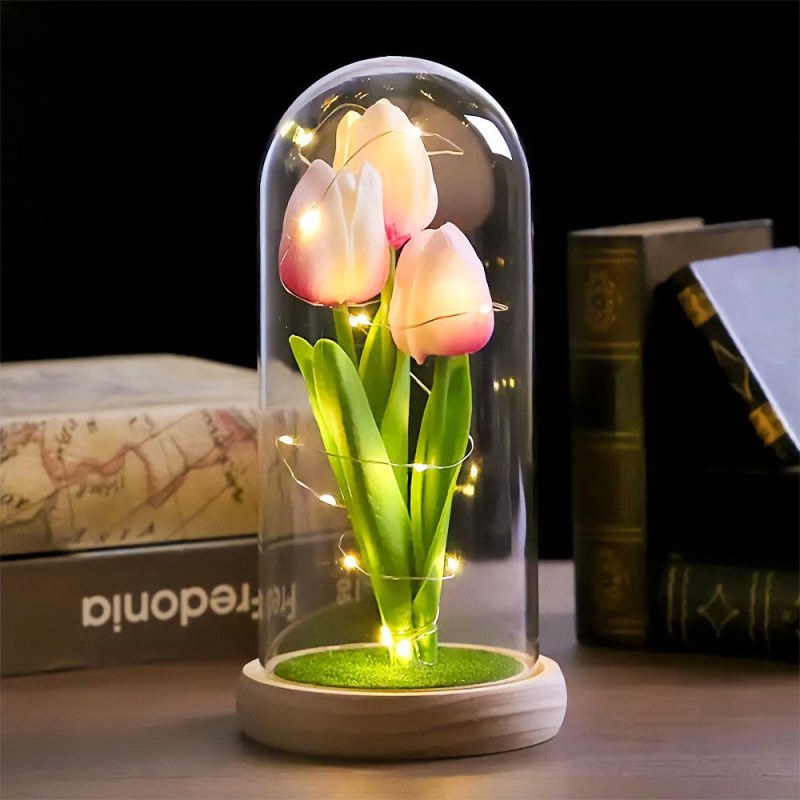 Svítící tulipány ve skleněné kopuli Svítící tulipány ve skleněné kopuli - Dárky.pro